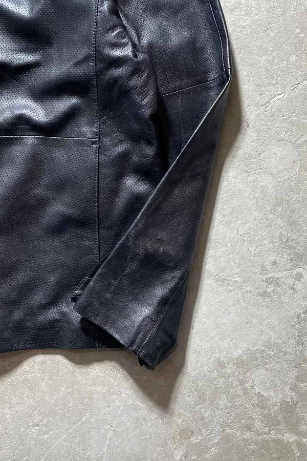 ZIP UP PUNCHING LEATHER JACKET / BLACK [SIZE: XL USED]