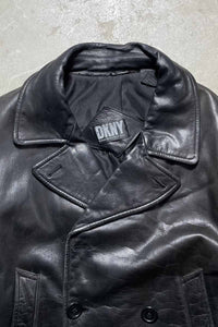90'S BUTTON LEATHER COAT / BLACK [SIZE: L USED]