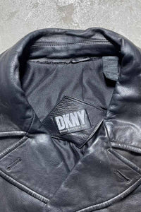 90'S BUTTON LEATHER COAT / BLACK [SIZE: L USED]