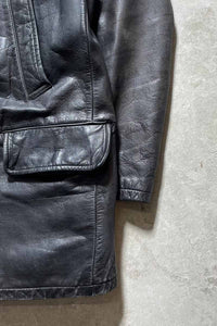 90'S BUTTON LEATHER COAT / BLACK [SIZE: L USED]