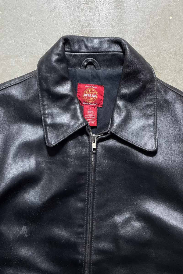Y2K EARLY 00'S ZIP UP LEATHER JACKET / BLACK [SIZE: L USED]
