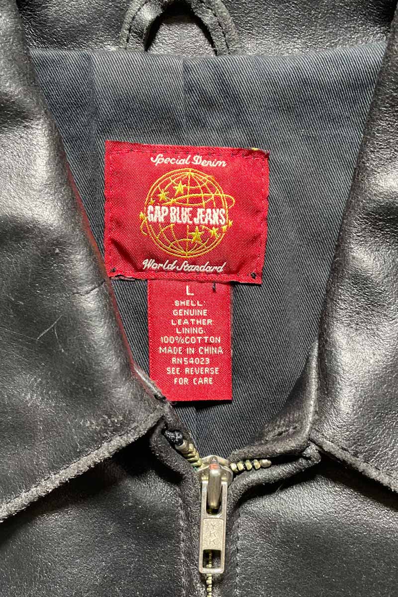 Y2K EARLY 00'S ZIP UP LEATHER JACKET / BLACK [SIZE: L USED]