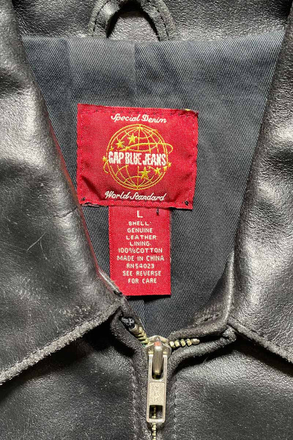 Y2K EARLY 00'S ZIP UP LEATHER JACKET / BLACK [SIZE: L USED]