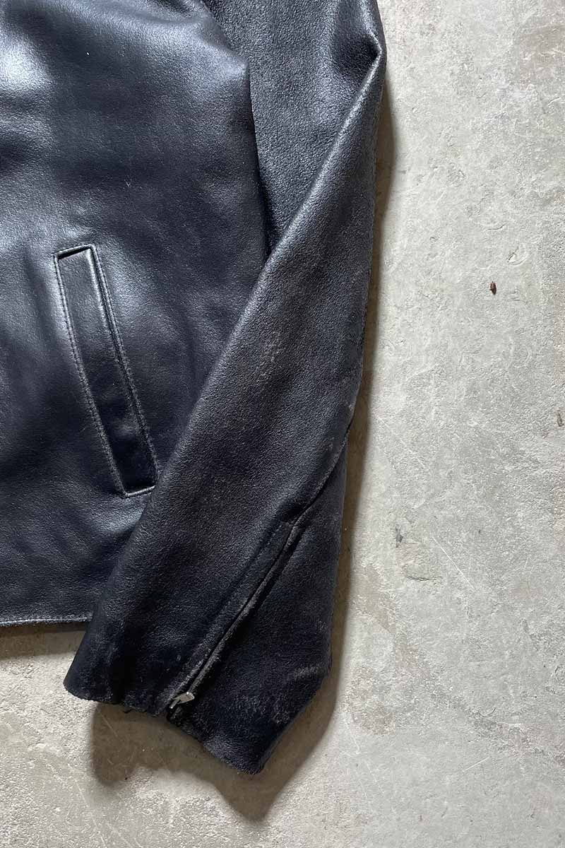 Y2K EARLY 00'S ZIP UP LEATHER JACKET / BLACK [SIZE: L USED]