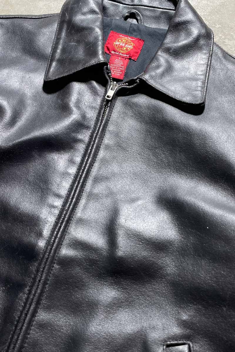 Y2K EARLY 00'S ZIP UP LEATHER JACKET / BLACK [SIZE: L USED]