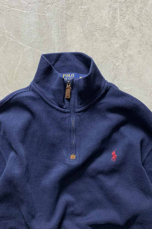 HALF ZIP COTTON KNIT SWEATER / NAVY [SIZE: M USED]