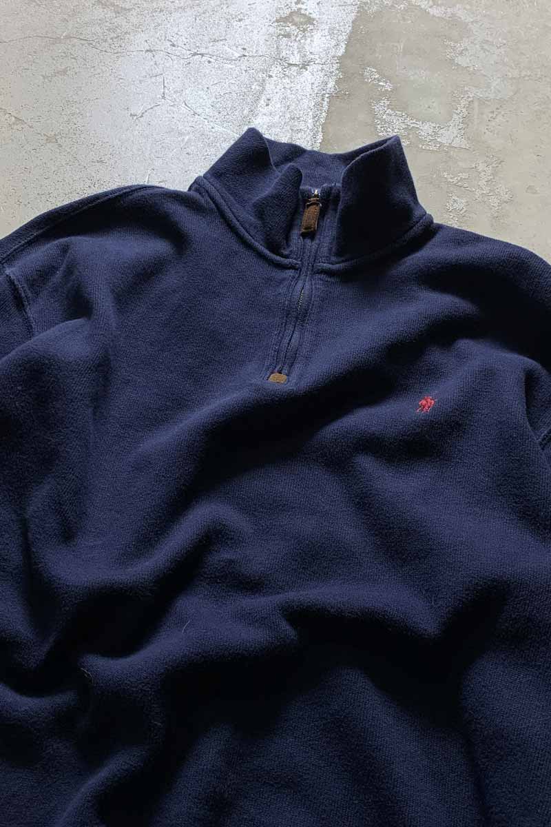 HALF ZIP COTTON KNIT SWEATER / NAVY [SIZE: M USED]