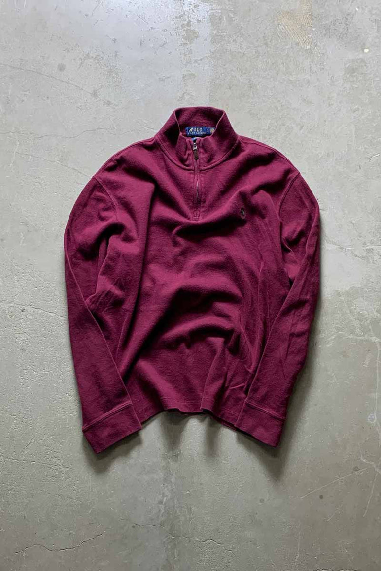 HALF ZIP COTTON KNIT SWEATER / BURGUNDY [SIZE: L USED]