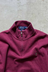 HALF ZIP COTTON KNIT SWEATER / BURGUNDY [SIZE: L USED]