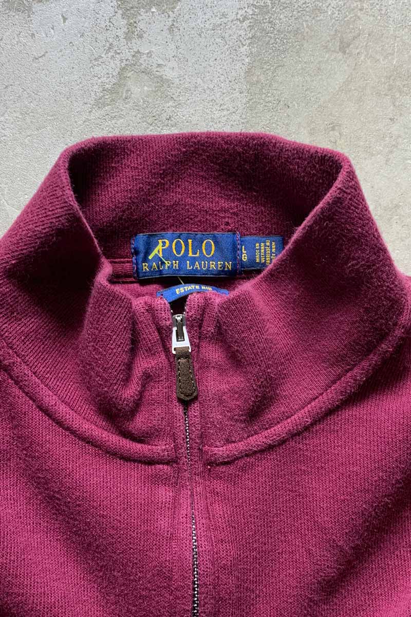 HALF ZIP COTTON KNIT SWEATER / BURGUNDY [SIZE: L USED]