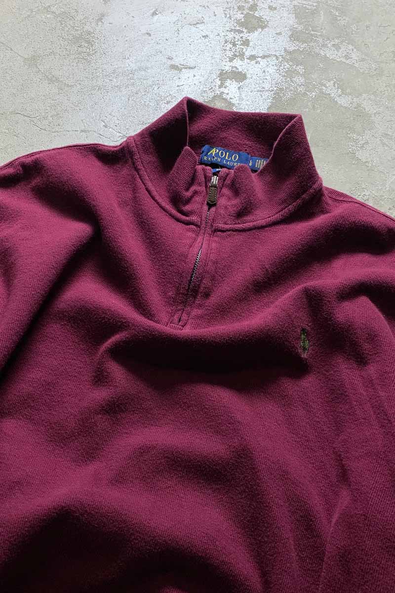HALF ZIP COTTON KNIT SWEATER / BURGUNDY [SIZE: L USED]
