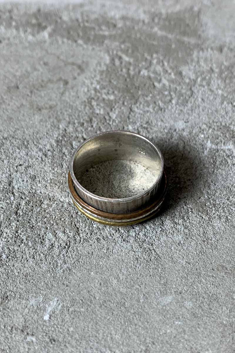 925 SILVER & BRASS RING [SIZE: 12.5号相当 USED]