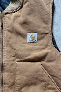 MADE IN USA 90'S DUCK VEST W/QUILTING LINER / BEIGE [SIZE: L USED]