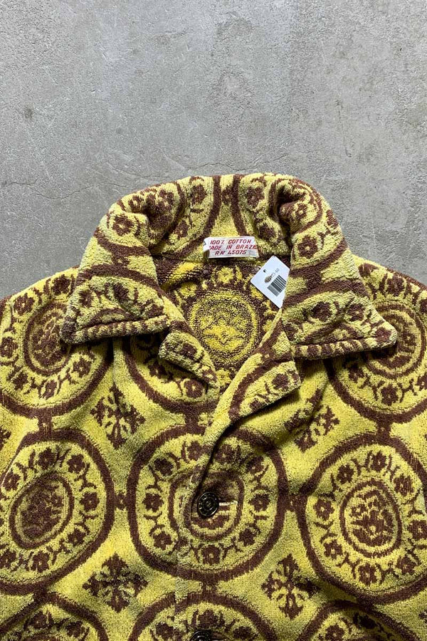 MADE IN BRAZIL 60-70'S PATTERN S/S BEACH SHIRT/ YELLOW [SIZE:L USED]