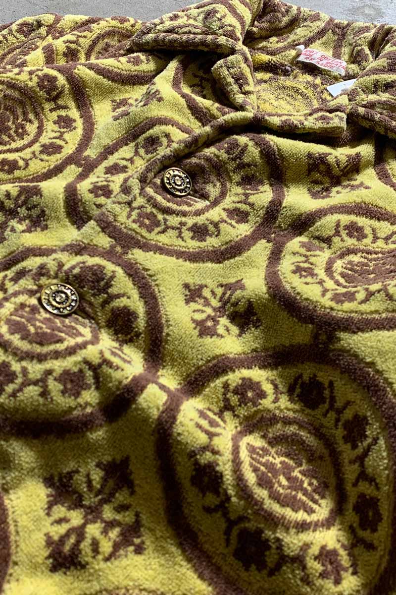 MADE IN BRAZIL 60-70'S PATTERN S/S BEACH SHIRT/ YELLOW [SIZE:L USED]