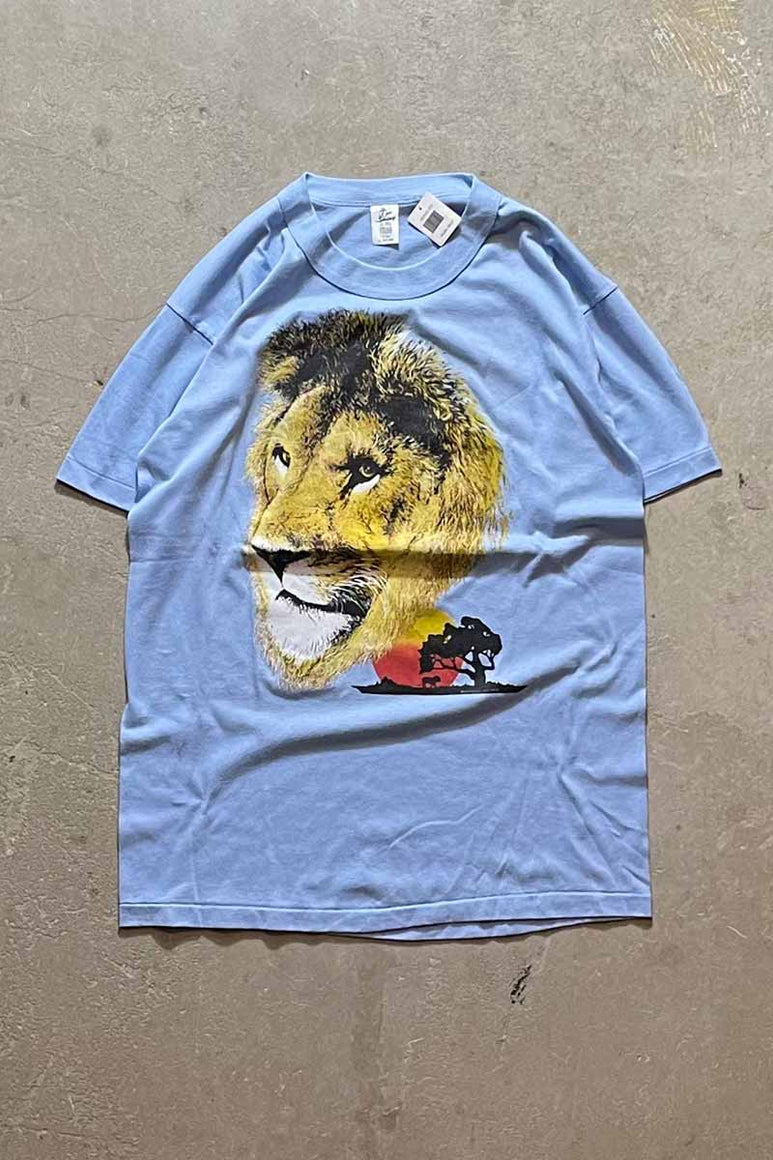 MADE IN USA 87'S S/S LION ANIMAL PRINT T-SHIRT / SKY [SIZE: L USED]