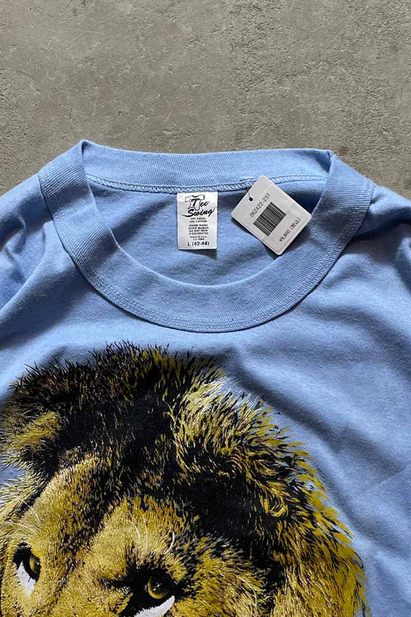 MADE IN USA 87'S S/S LION ANIMAL PRINT T-SHIRT / SKY [SIZE: L USED]