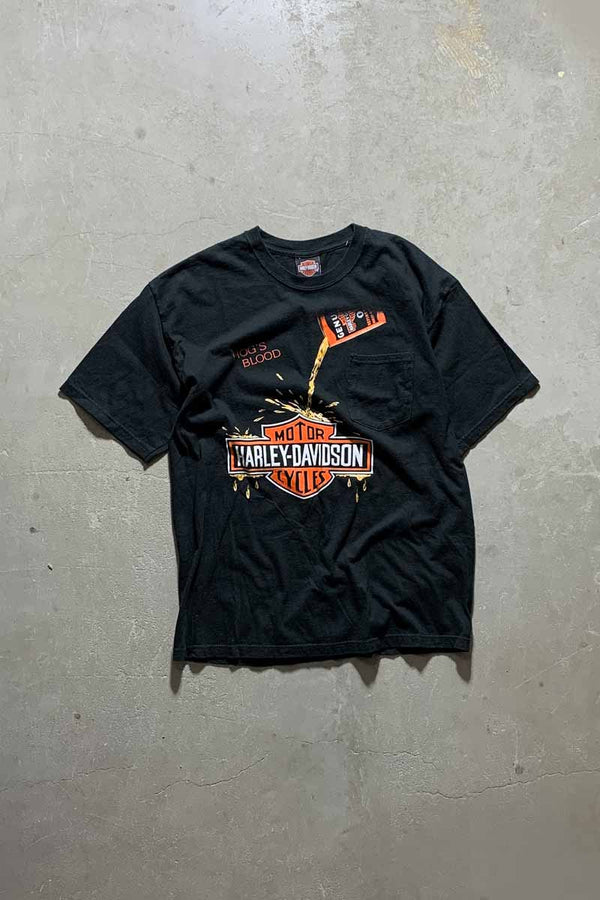 MADE IN USA 05'S HOG'S BLOOD PRINT MOTOR CYCLE T-SHIRT / BLACK [SIZE: L USED]