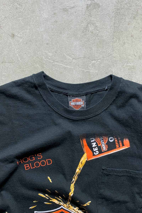 MADE IN USA 05'S HOG'S BLOOD PRINT MOTOR CYCLE T-SHIRT / BLACK [SIZE: L USED]