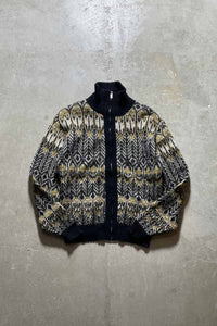 50-60'S DESIGN WOOL KNIT ZIP UP JACKET / MULTI [SIZE: S USED]
