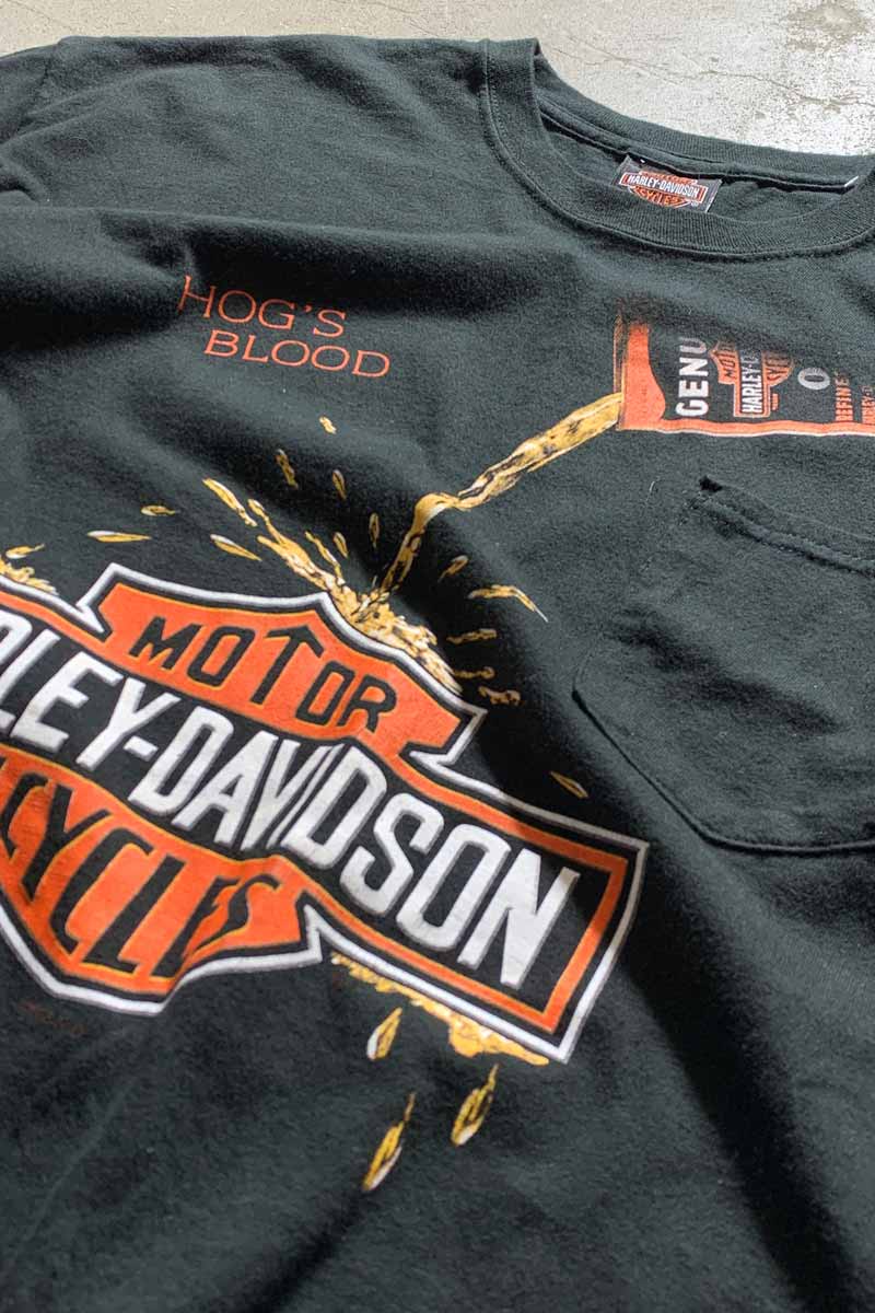 MADE IN USA 05'S HOG'S BLOOD PRINT MOTOR CYCLE T-SHIRT / BLACK [SIZE: L USED]