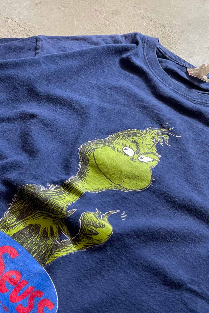 MADE IN USA 94'S S/S GRINCH PRINT MOVIE T-SHIRT / NAVY [SIZE: L USED]