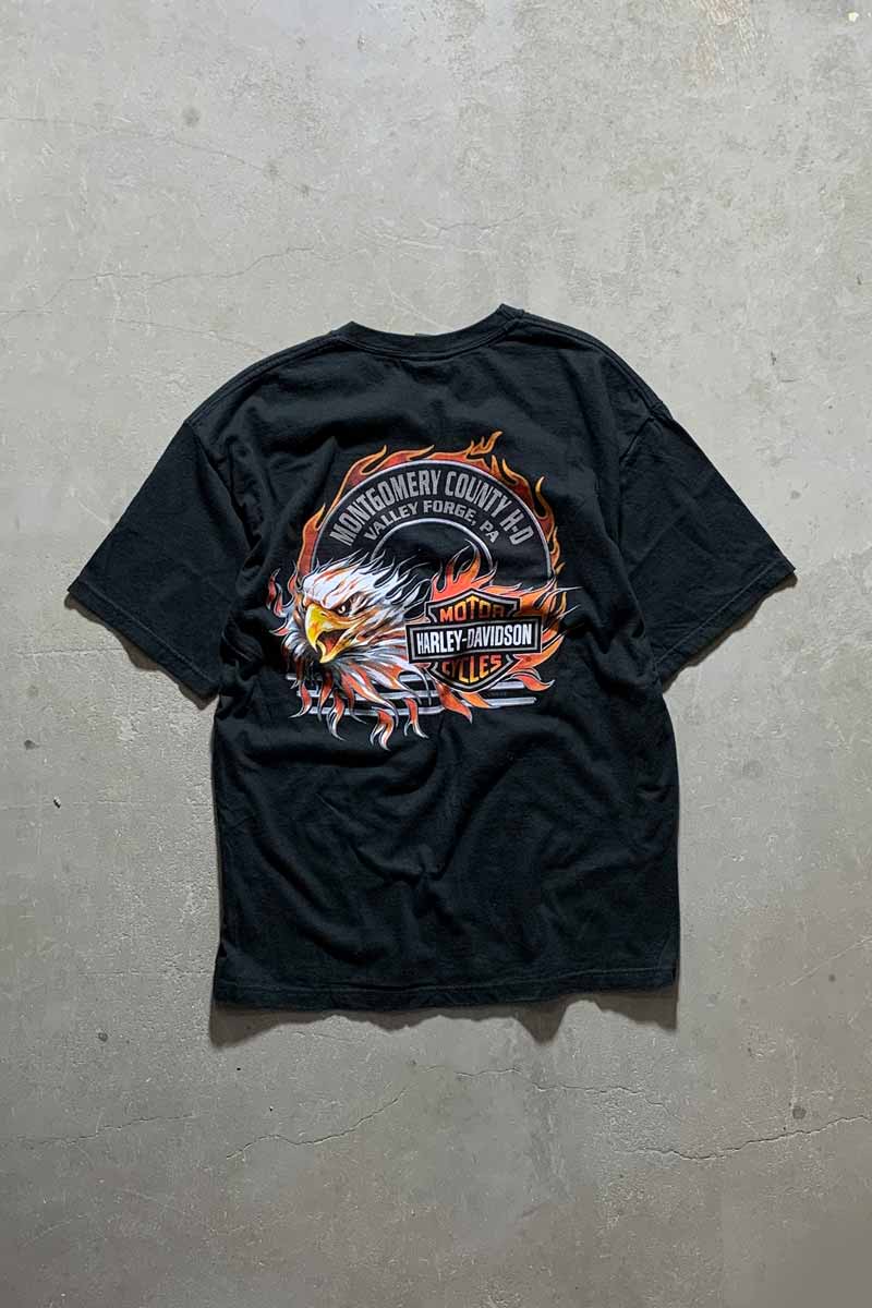 MADE IN USA 05'S HOG'S BLOOD PRINT MOTOR CYCLE T-SHIRT / BLACK [SIZE: L USED]