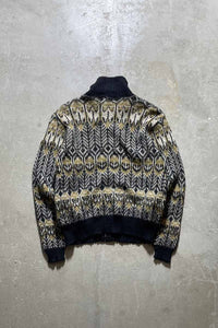 50-60'S DESIGN WOOL KNIT ZIP UP JACKET / MULTI [SIZE: S USED]