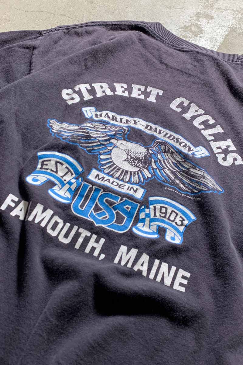 MADE IN USA 92'S BACK PRINT MOTOR CYCLE T-SHIRT / BLACK [SIZE: M USED]