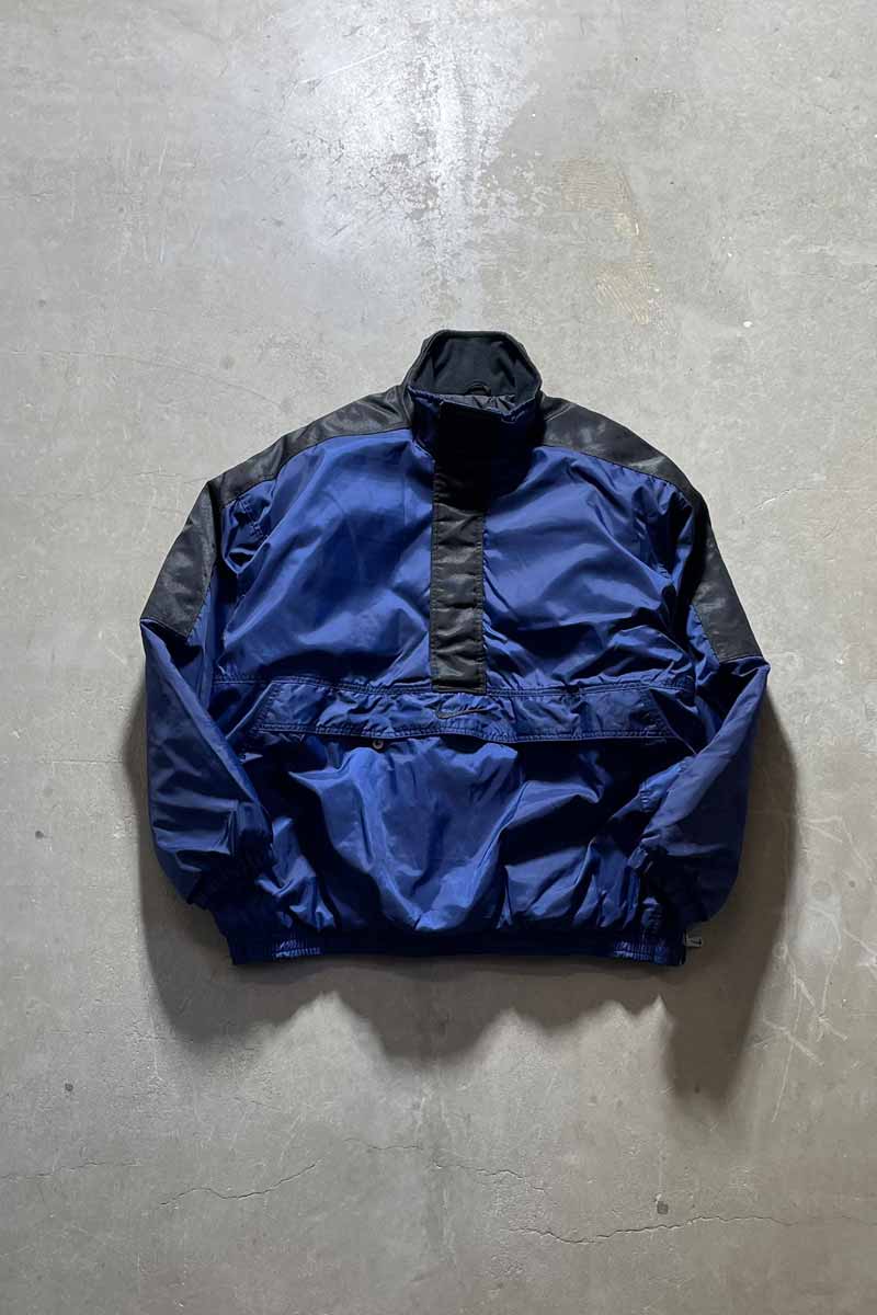 90'S BI COLOR HALF ZIP PULLOVER NYLON PUFF JACKET / NAVY［ SIZE: XL USED ]