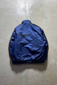 90'S BI COLOR HALF ZIP PULLOVER NYLON PUFF JACKET / NAVY［ SIZE: XL USED ]