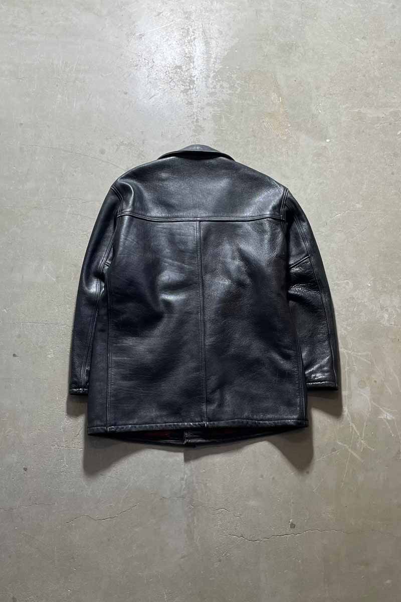 MADE IN USA 90'S LEATHER CAR COAT / BLACK [SIZE: L USED]