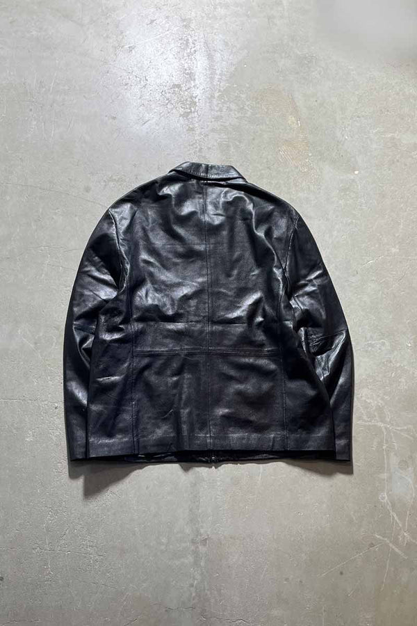 ZIP UP PUNCHING LEATHER JACKET / BLACK [SIZE: XL USED]