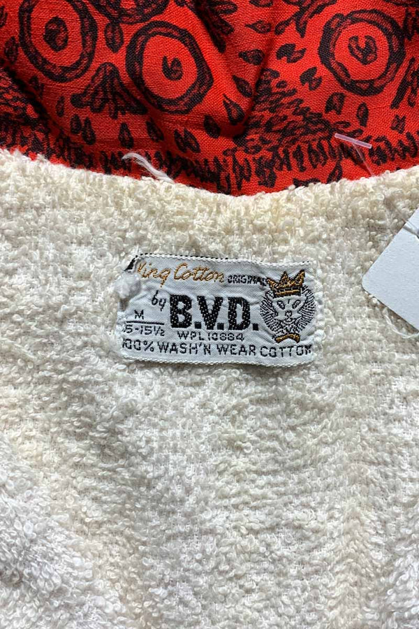 60s-70s Pattern Short-Sleeve Beach Shirt / Red [SIZE: M USED]