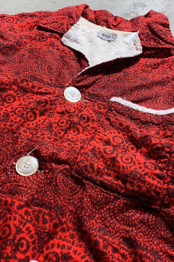 60s-70s Pattern Short-Sleeve Beach Shirt / Red [SIZE: M USED]