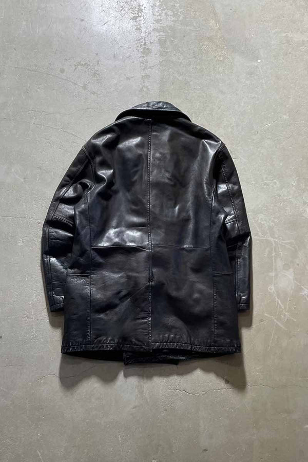 90'S BUTTON LEATHER COAT / BLACK [SIZE: L USED]