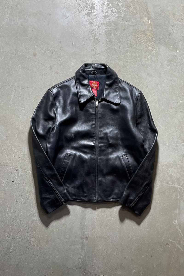 Y2K EARLY 00'S ZIP UP LEATHER JACKET / BLACK [SIZE: L USED]