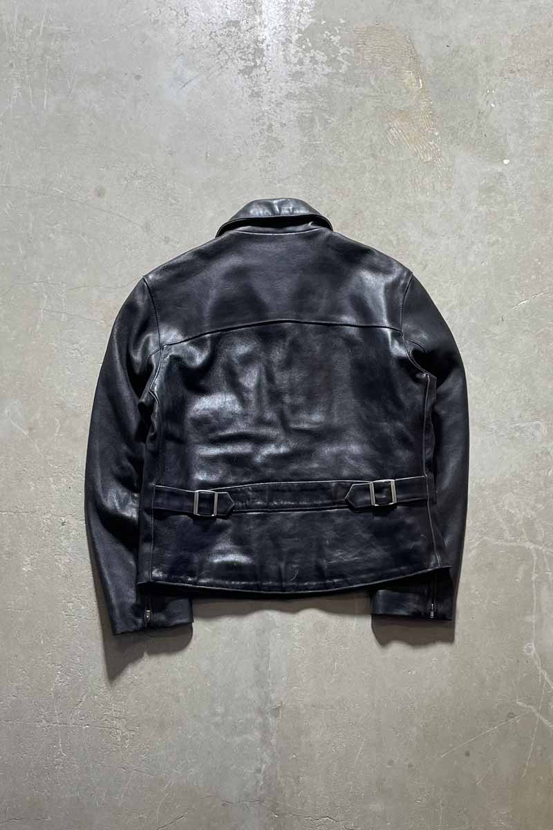 Y2K EARLY 00'S ZIP UP LEATHER JACKET / BLACK [SIZE: L USED]