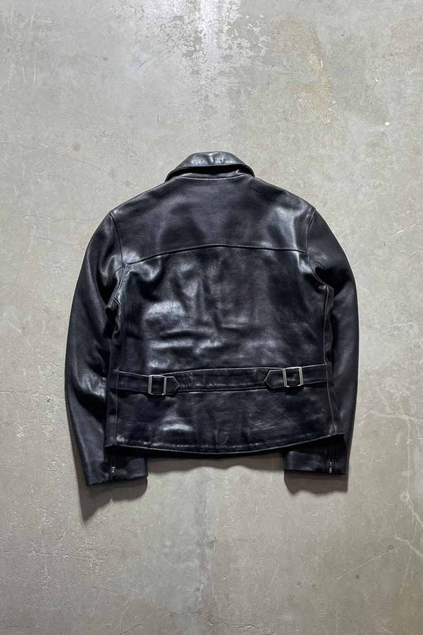 Y2K EARLY 00'S ZIP UP LEATHER JACKET / BLACK [SIZE: L USED]