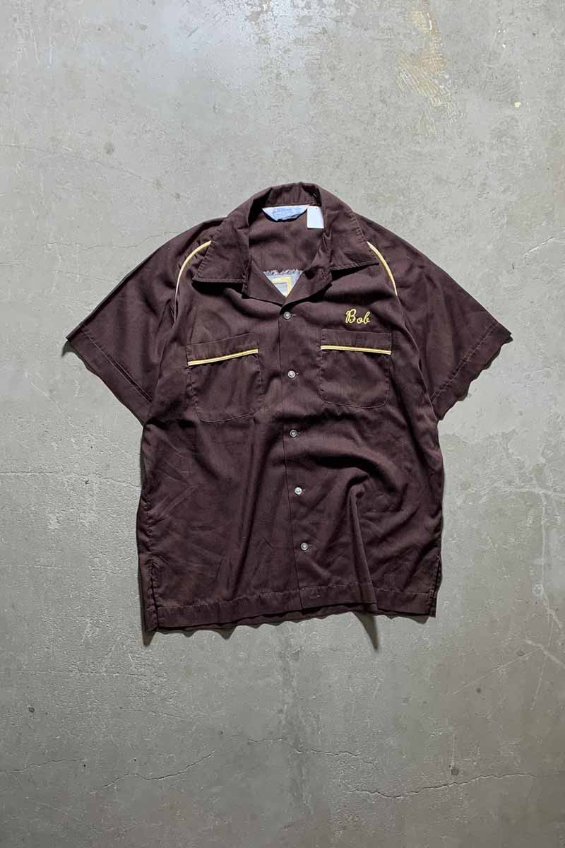70'S S/S BOWLING SHIRT / BROWN [SIZE:L USED]