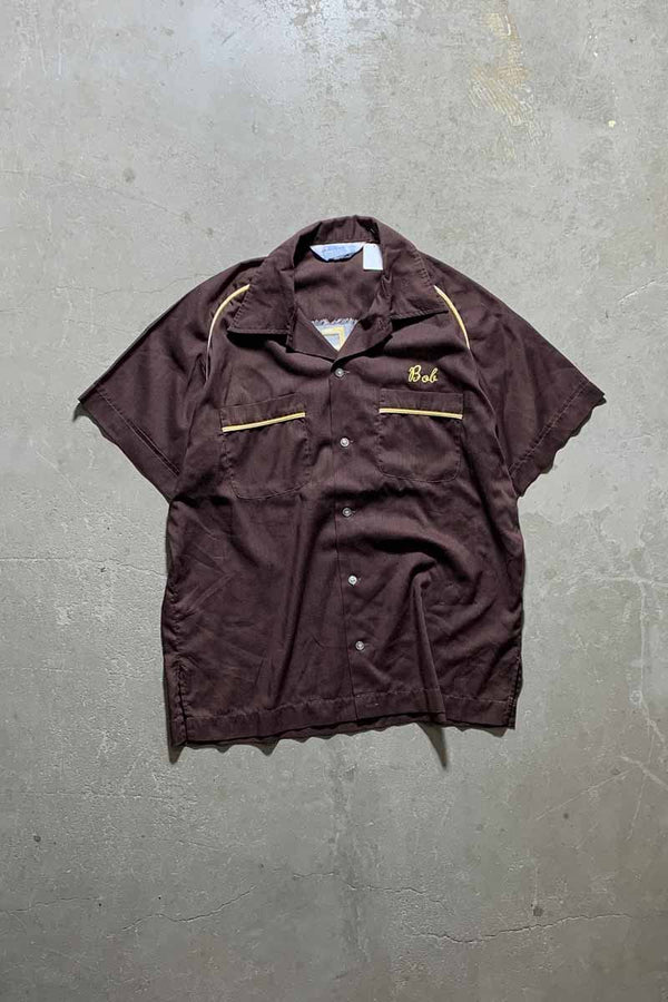 70'S S/S BOWLING SHIRT / BROWN [SIZE:L USED]