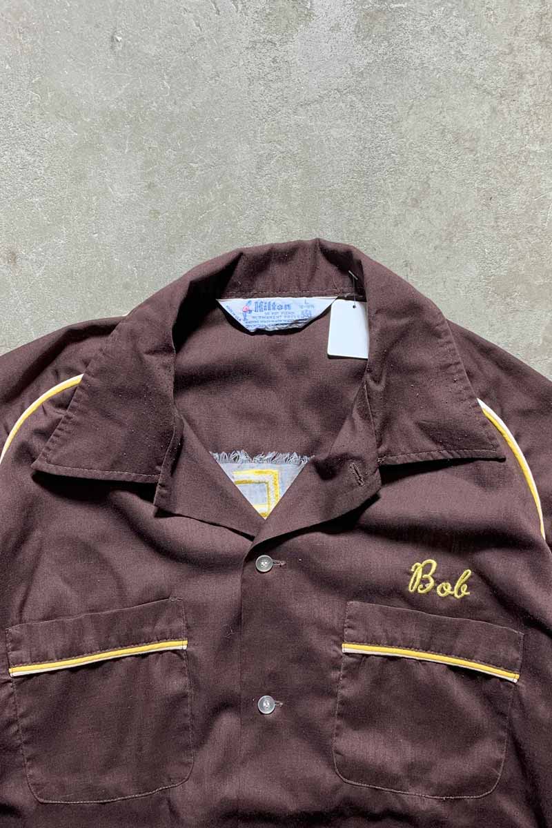 70'S S/S BOWLING SHIRT / BROWN [SIZE:L USED]