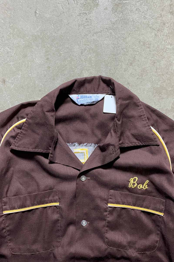 70'S S/S BOWLING SHIRT / BROWN [SIZE:L USED]