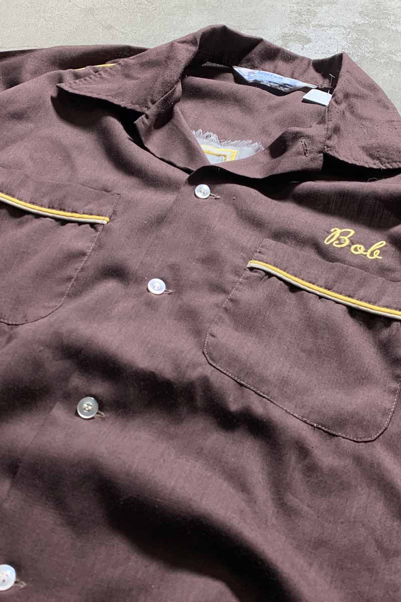 70'S S/S BOWLING SHIRT / BROWN [SIZE:L USED]