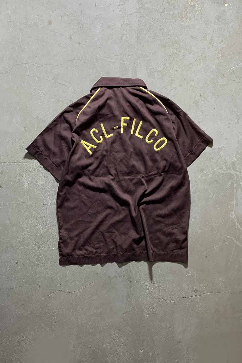 70'S S/S BOWLING SHIRT / BROWN [SIZE:L USED]
