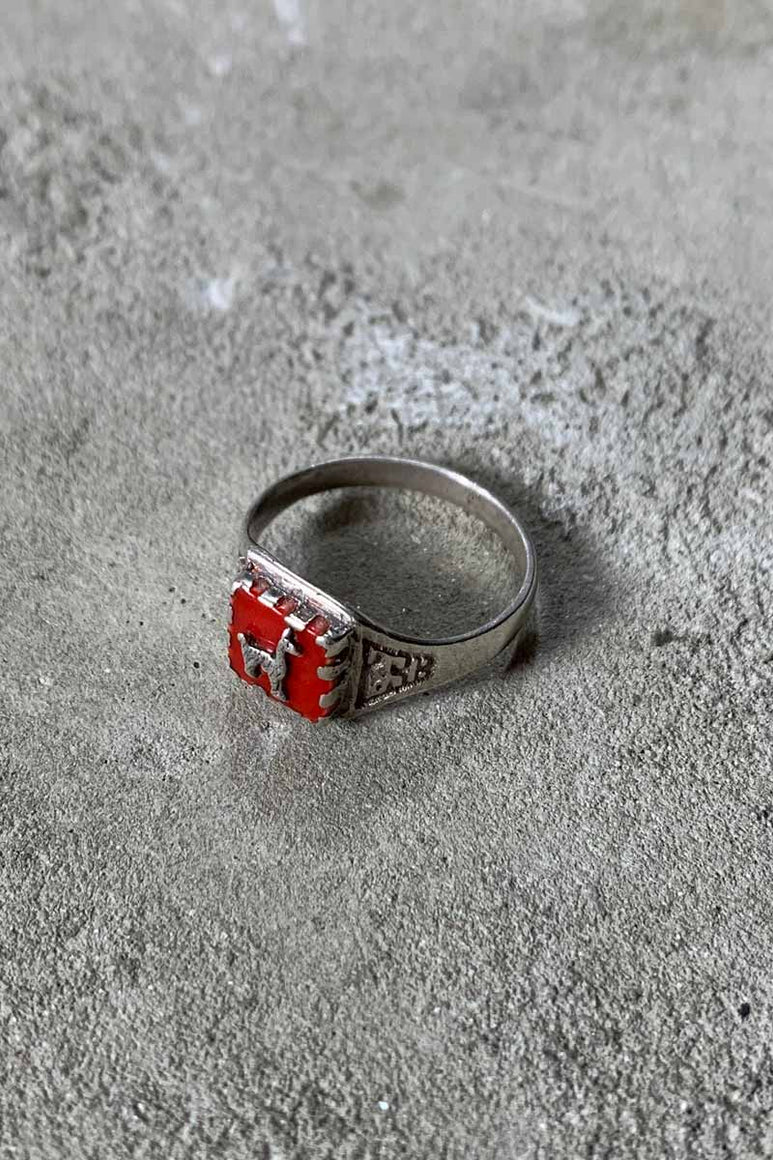 SILVER RING W/RED ENAMEL [SIZE: 14号相当 USED]