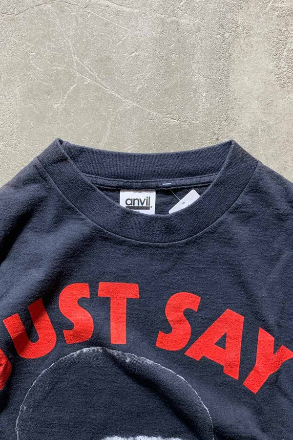 MADE IN USA 80'S THE THREE STOOGES JUST SAY MOE PRINT MOVIE T-SHIRT / BLACK [SIZE: L USED]