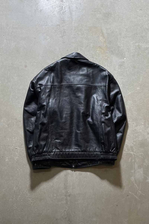 ZIP UP LEATHER JACKET / BLACK [SIZE: XL USED]