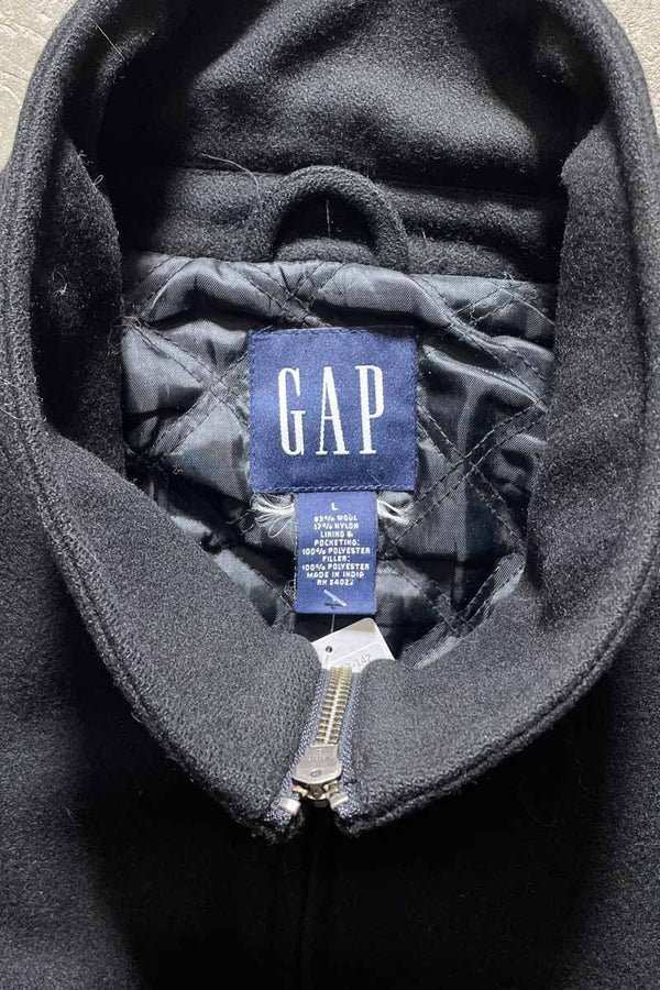 90'S ZIP UP WOOL JACKET W/QUILTING LINER / BLACK [SIZE: L USED]