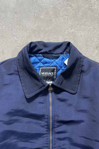 MADE IN ITALY 90'S ZIP UP NYLON JACKET W/QUILTING LINER / NAVY  [SIZE: M USED]